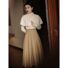 Set: Turtleneck Sweater + Cape + Midi A-line Skirt