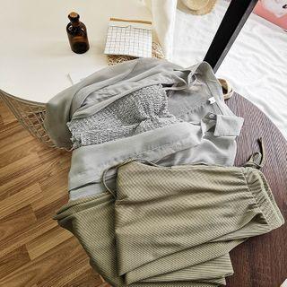 Set: Camisole Top + Cardigan + High-waist Wide-leg Pants