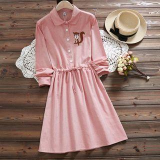 Long-sleeve Striped Embroidered A-line Dress