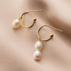 Faux Pearl Sterling Silver Asymmetrical Dangle Earring 1 Pair - White & Gold - One Size