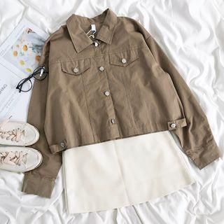 Long-sleeve Cargo Jacket Khaki - One Size