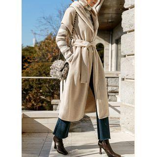 Shawl-collar Faux-fur Trim Maxi Wrap Vest