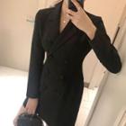 Double Breasted Long-sleeve Slim Fit Plain Dress