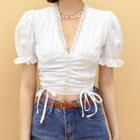 Drawstring Cropped V-neck Shirt