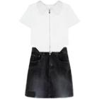 Short-sleeve Collar Plain Zip Top / High Waist Mini Pencil Skirt