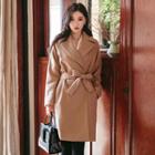 Notched-collar Wrap Coat With Sash