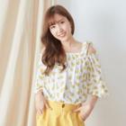 Pear Print Cold Shoulder Elbow-sleeve Blouse 1 - Off-white - One Size