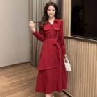 Long-sleeve Layered Midi Shirtdress