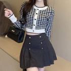 Heart Accent Plaid Knit Top / Mini Skirt