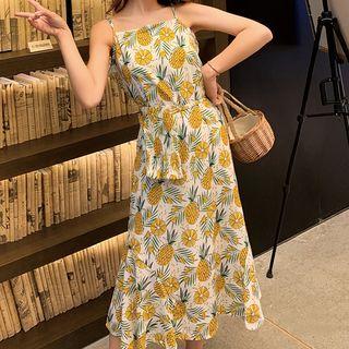 Pineapple Sleeveless Midi A-line Dress