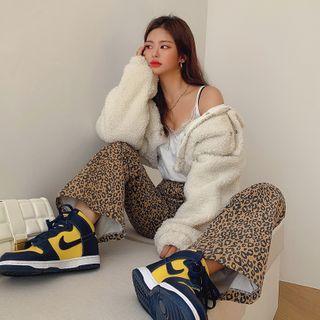 Banded-hem Cropped Sherpa-fleece Jacket