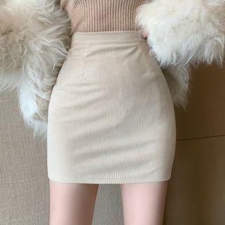 Corduroy Plain High-waist A-line Skirt