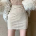 Corduroy Plain High-waist A-line Skirt