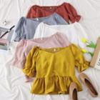 Ruffled-trim V-neck Blouse