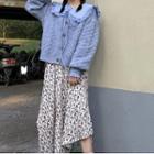 Plain Cardigan / Blouse / Floral Midi Skirt