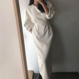 Puff-sleeve Sheath Midi Dress