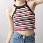 Halter Striped Knit Crop Top