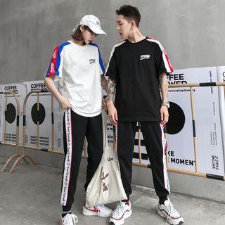 Couple Matching Contrast Trim Letter T-shirt / Sweatpants