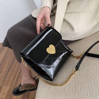 Heart Buckled Patent Flap Crossbody Bag