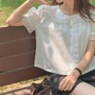 Peterpan-collar Frilly Blouse Cream - One Size