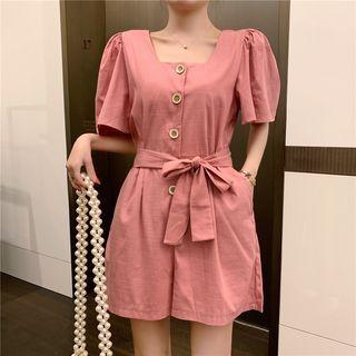 Short-sleeve Square Neck Playsuit