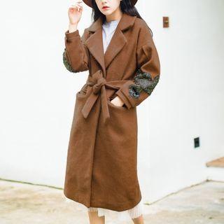 Notch-lapel Eagle Embroidered Buttoned Coat