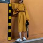 Set: Crew-neck Pullover + High Waist A-line Skirt