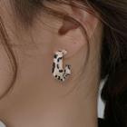 Leopard Print Open Hoop Earring 1 Pair - Leopard Pattern - Off-white & Black - One Size