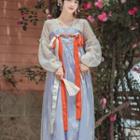 Long-sleeve Flower Embroidered Midi Hanfu Dress