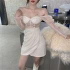 Mesh Sleeve Off Shoulder Mini A-line Dress