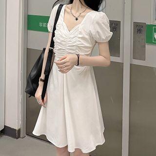 Bell-sleeve Ruched Mini Dress