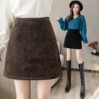 Plain Elastic-waist A-line Corduroy Mini Skirt