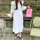 Puff-sleeve Open Back Plain Dress White - One Size