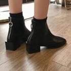Block Heel Back-zip Short Boots