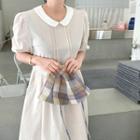 Peterpan-collar Puff-sleeve Linen Blend Dress