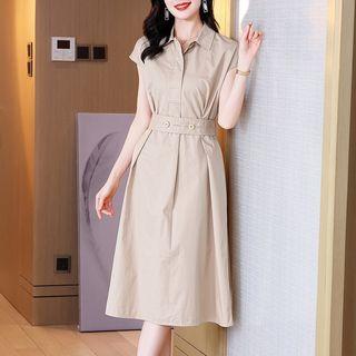 Short-sleeve Plain A-line Skirt Dress