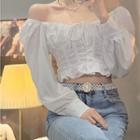Off Shoulder Plain Bow Ruffle Cropped Top