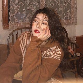 Houndstooth Loose-fit Hooded Cardigan