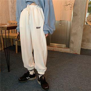 Elastic Waist Lettering Gather-cuff Sweatpants