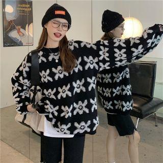 Floral Sweater White Flowers - Black - One Size
