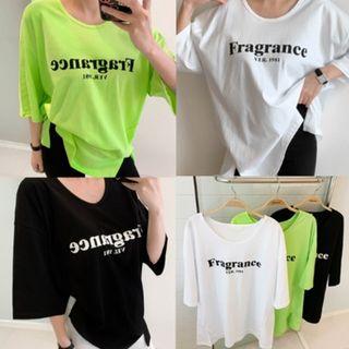 Letter-printed Slit-hem Boxy T-shirt