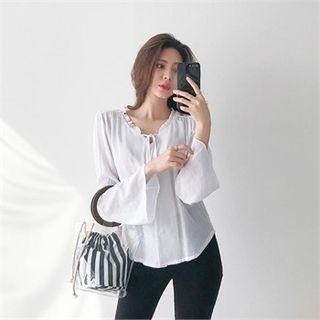 Tie-neck Bell-sleeve Peasant Blouse