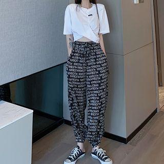 Lettering Sweatpants / Elbow-sleeve T-shirt