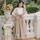 Lace-up Midi Overall Dress / Short-sleeve Blouse / Set