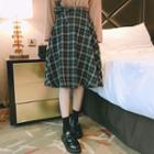 Plain Sweater / Tie-waist Midi A-line Plaid Skirt