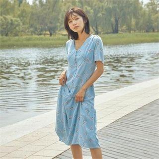 Button-front Floral Print Dress
