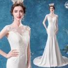 Cap-sleeve Embroidered Mermaid Wedding Gown