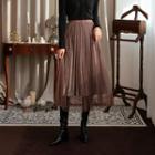Chiffon-layered Velvet Long Pleated Skirt