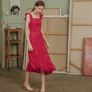 Square Neck Sleeveless Midi A-line Dress