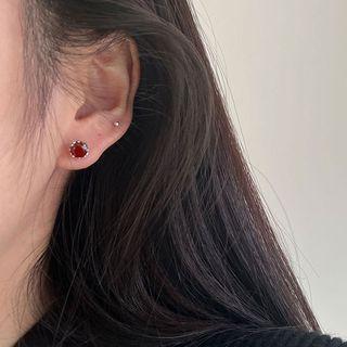 Rhinestone Alloy Stud Earring 1 Pair - Eh1257 - Dark Red - One Size